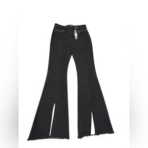 Tractr Black Wide Leg Denim Women’s‎ Split Cuff Jeans 8/29 NWT